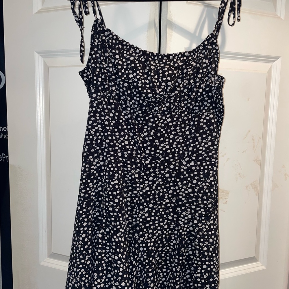 Black and White Floral Tie-Strap Romper